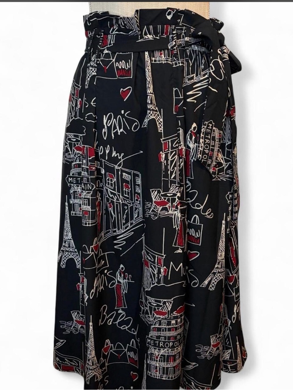 Paris Theme Midi Skirt with Belt